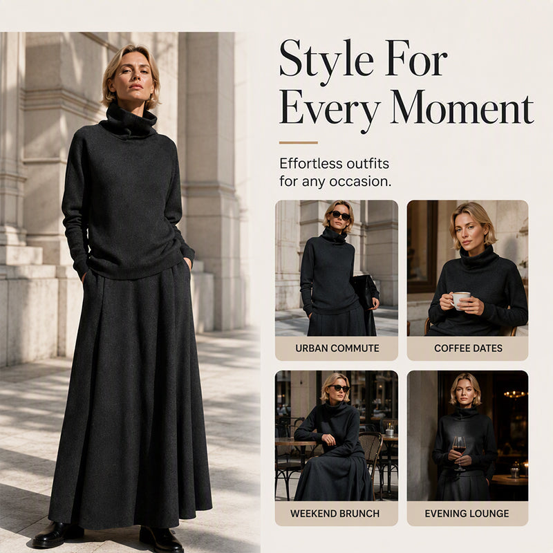 Women's Turtleneck Top and Maxi Skirt Set