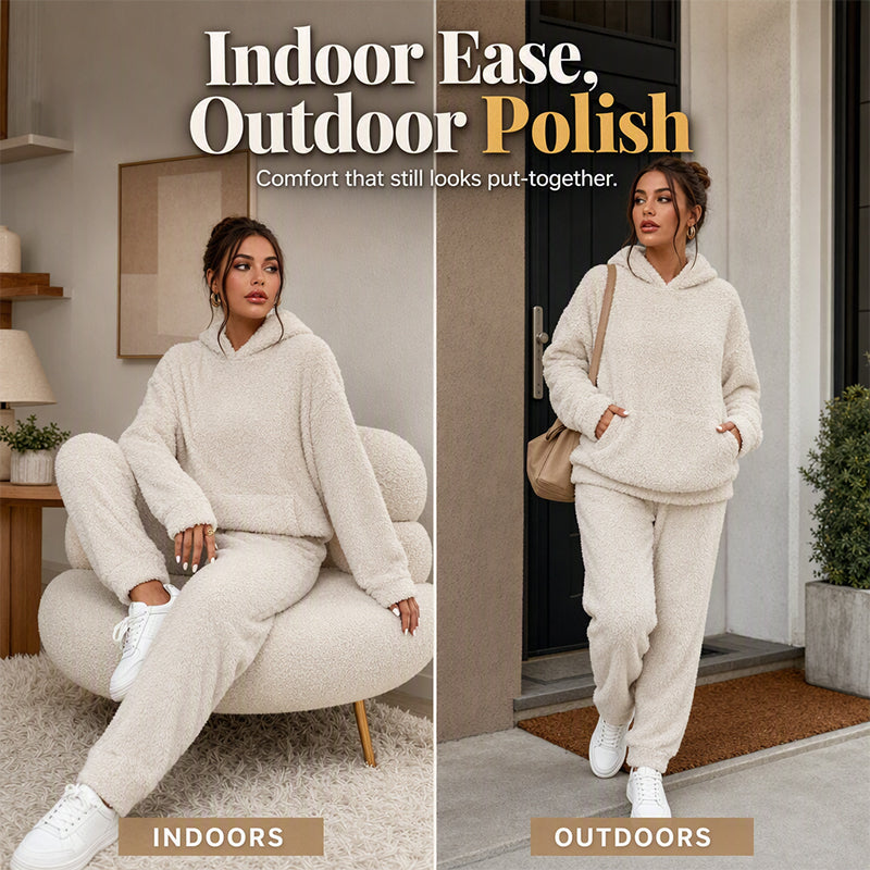 Women's Plush Hooded Sweatshirt & Pants Lounge Set