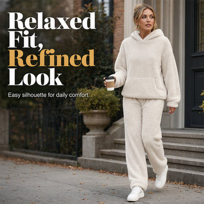 Women's Plush Hooded Sweatshirt & Pants Lounge Set