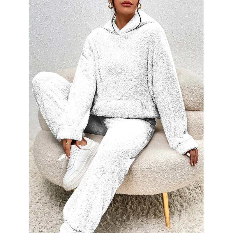 Women's Plush Hooded Sweatshirt & Pants Lounge Set