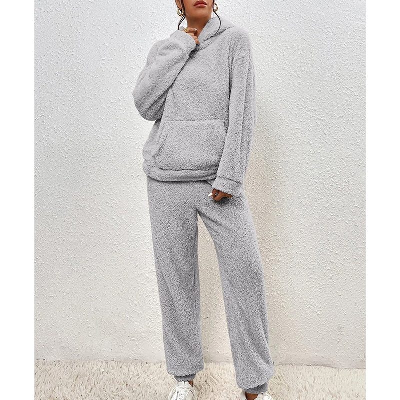 Women's Plush Hooded Sweatshirt & Pants Lounge Set