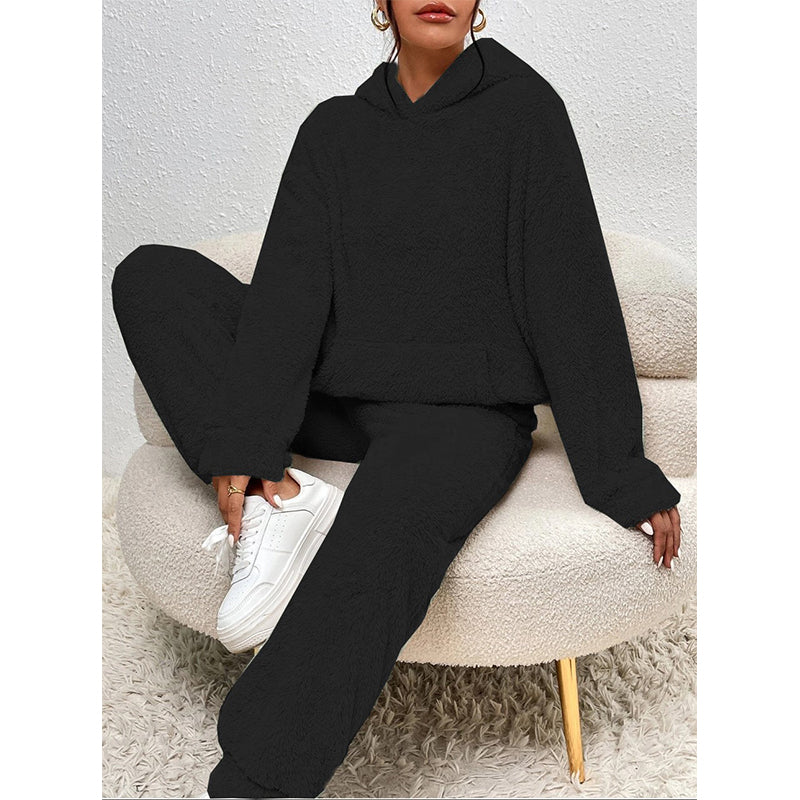 Women's Plush Hooded Sweatshirt & Pants Lounge Set