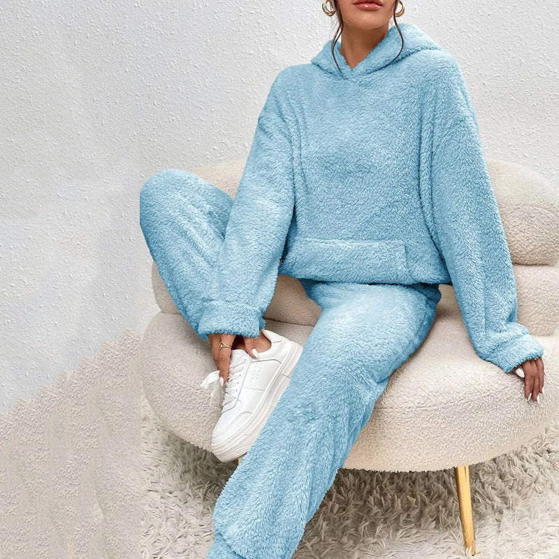 Women's Plush Hooded Sweatshirt & Pants Lounge Set