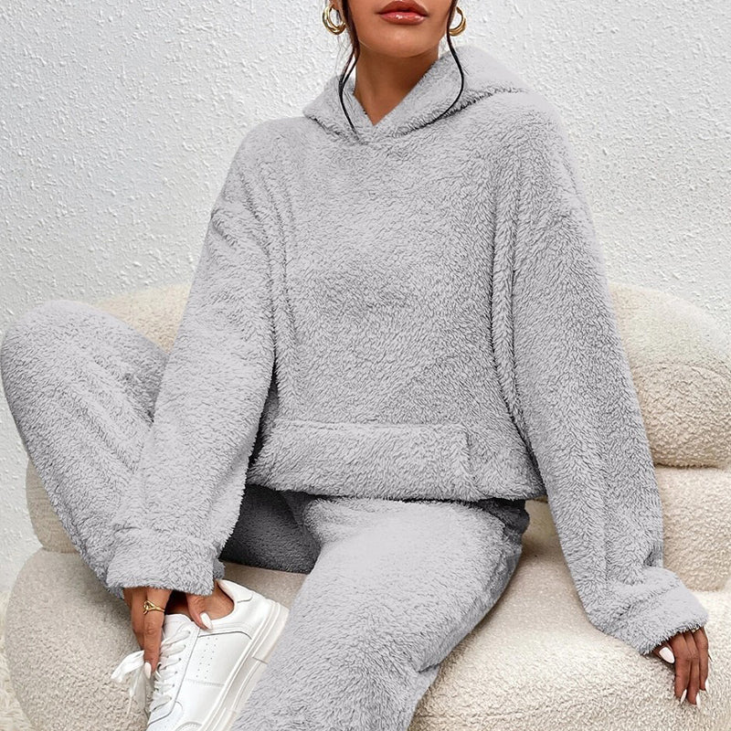 Women's Plush Hooded Sweatshirt & Pants Lounge Set