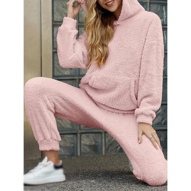Women's Plush Hooded Sweatshirt & Pants Lounge Set
