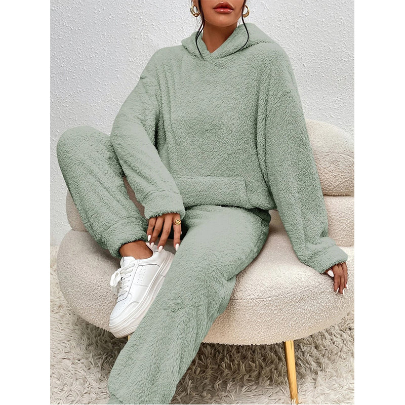 Women's Plush Hooded Sweatshirt & Pants Lounge Set