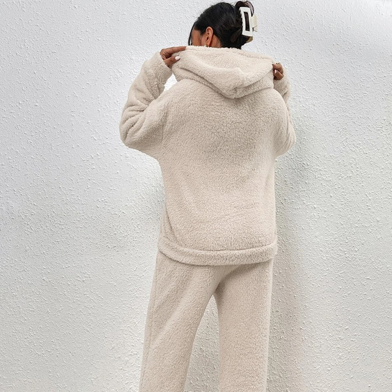Women's Plush Hooded Sweatshirt & Pants Lounge Set