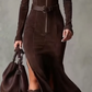 Long Sleeve Faux Suede Zipper Maxi Dress