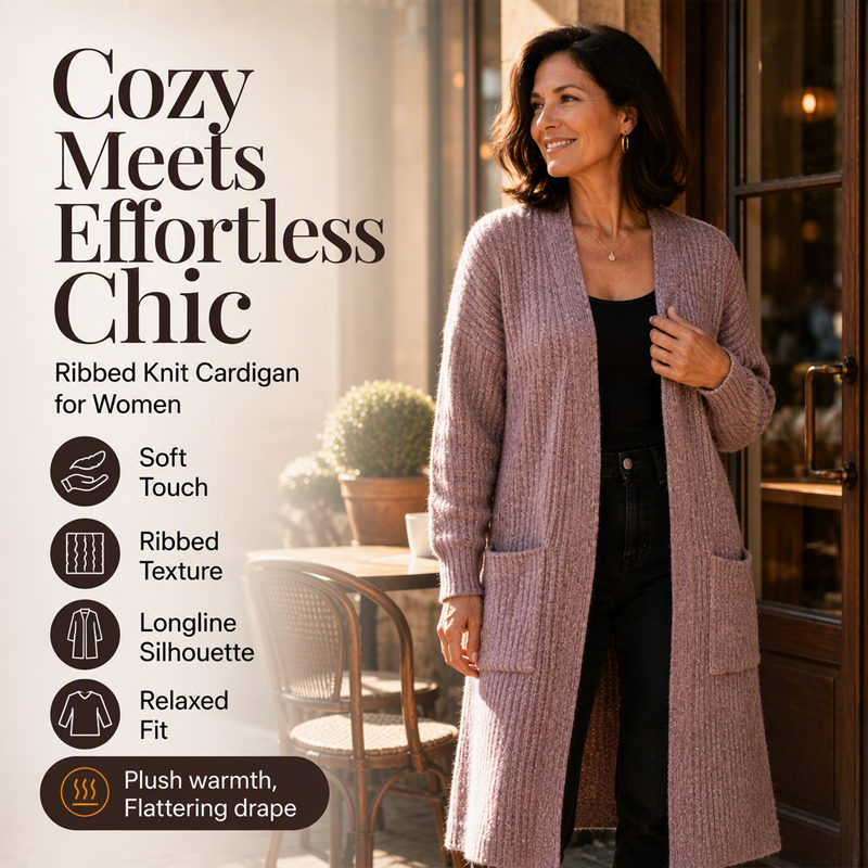 Women's Cozy Ribbed Knit Long-line Cardigan