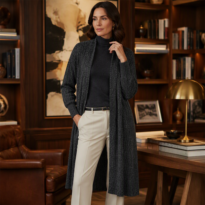 Women's Cozy Ribbed Knit Long-line Cardigan