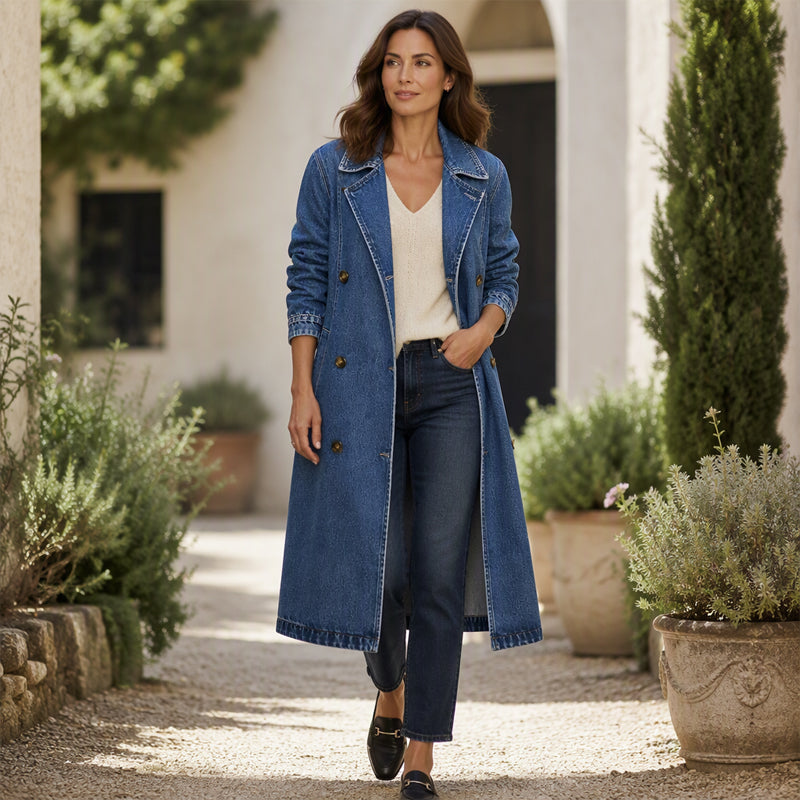 Women's Longline Double Breasted Denim Coat
