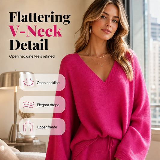 ✨ Cozy Coordination | Women’s V-Neck Knit Sweater & Wide-Leg Pants 2-Piece Set