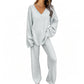 Women's Knit V-Neck Sweater & Wide-Leg Pants Set