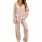 Women's Knit V-Neck Sweater & Wide-Leg Pants Set