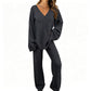 Women's Knit V-Neck Sweater & Wide-Leg Pants Set