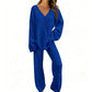 Women's Knit V-Neck Sweater & Wide-Leg Pants Set