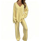 Women's Knit V-Neck Sweater & Wide-Leg Pants Set