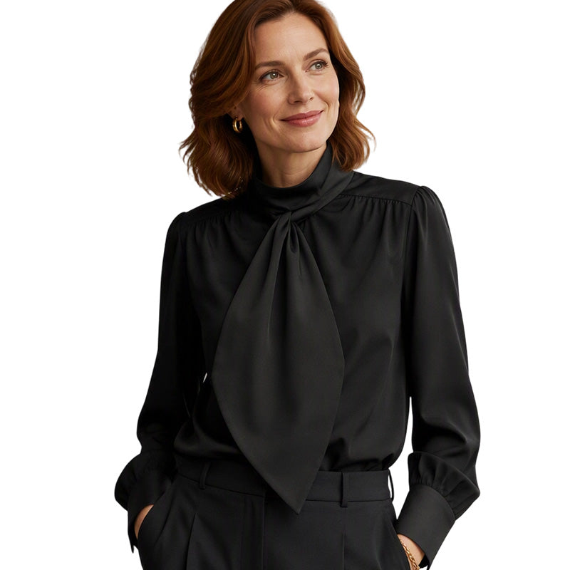 Women's Elegant Tie-Neck Long Sleeve Top