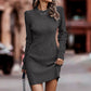 Women's Crew Neck Ribbed Knit Bodycon Dress