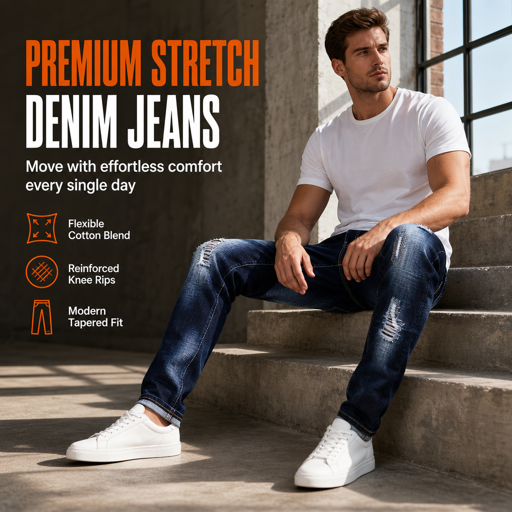 Men's Stretch Slim Fit Ripped Jeans