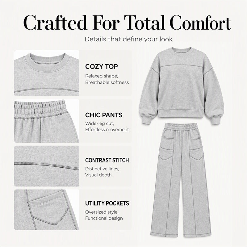 Women's Casual Sweatshirt & Wide-Leg Pants Set
