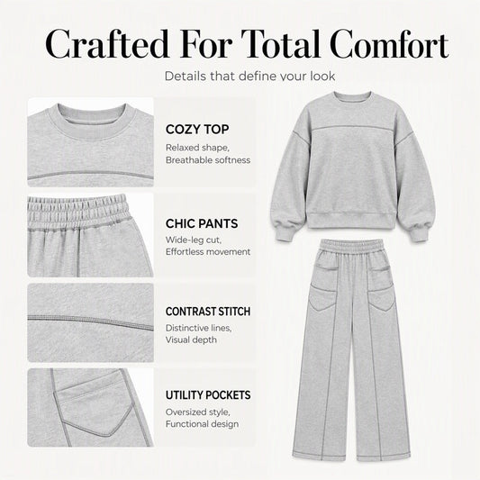 Women's Casual Sweatshirt & Wide-Leg Pants Set