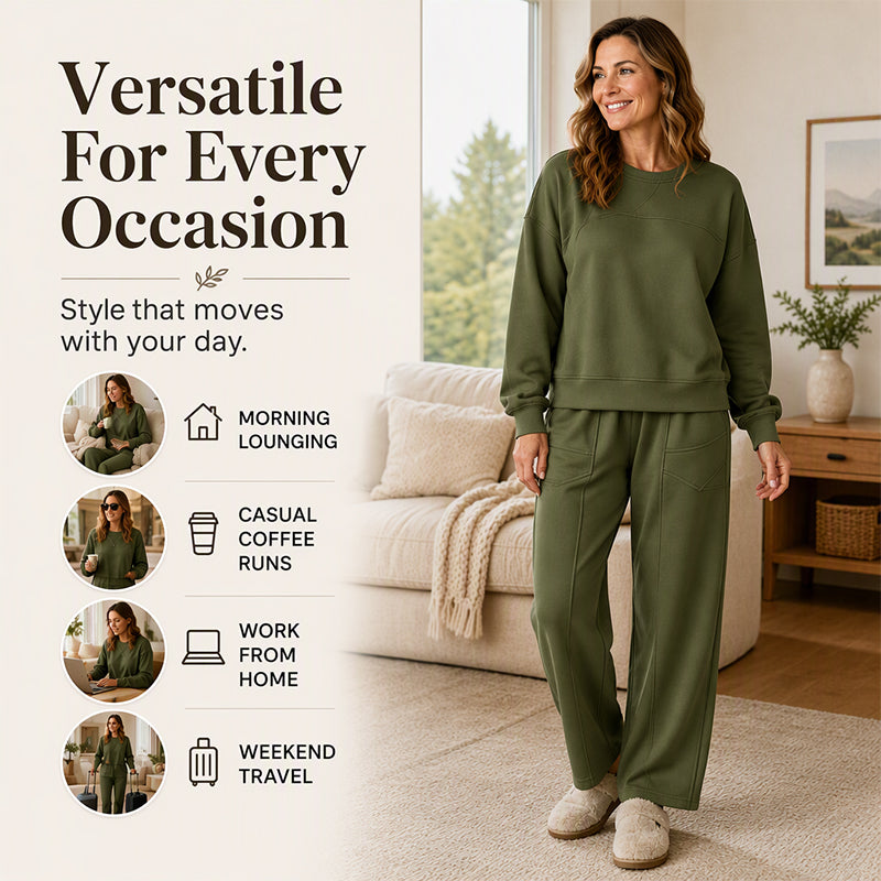 Women's Casual Sweatshirt & Wide-Leg Pants Set