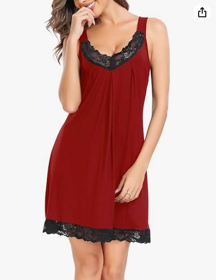 👗🌸 Elegant Lace Nightgown – V-neck, hollow lace trim, breathable cotton. 50% OFF! 🔥