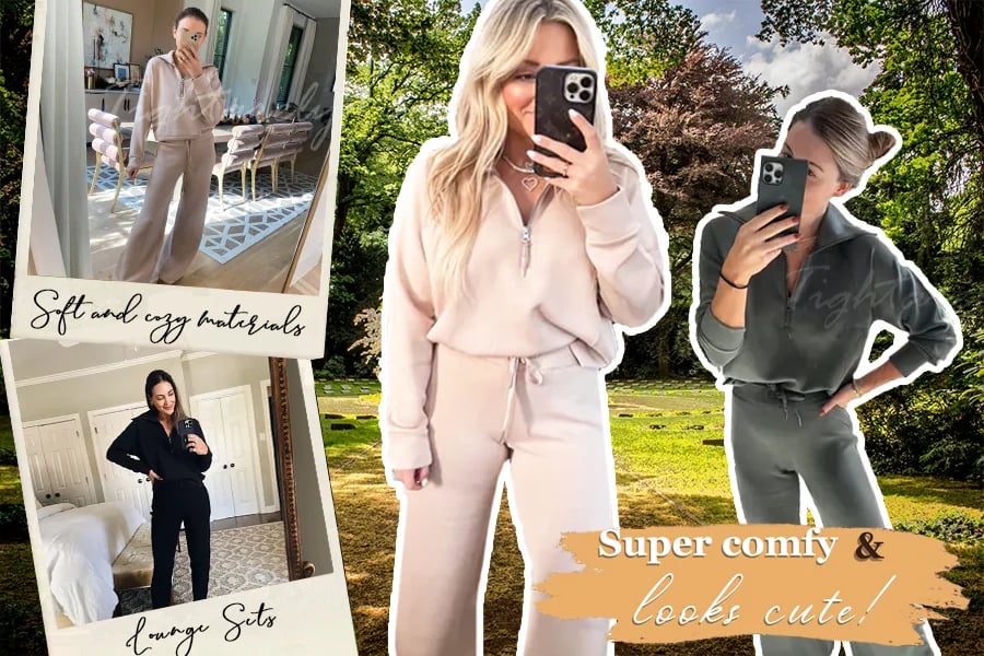 💝🔥Limited Time Sale-50% OFF🔥🎀Women's Oversized Half Zip Wide Leg 2 Piece Outfits Lounge Set