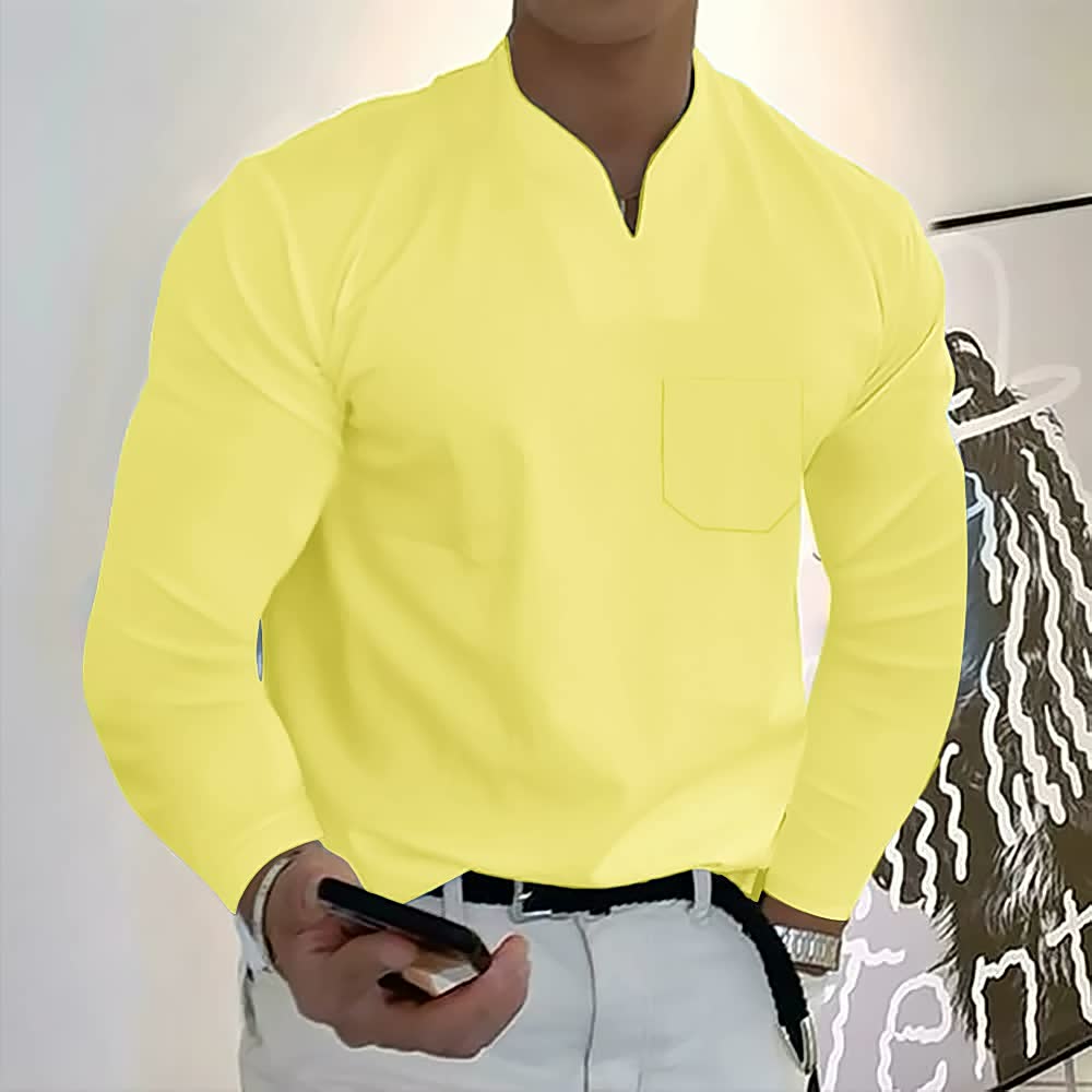 🔥 49% OFF🔥Men's Casual Solid Color Long Sleeve Cotton T-Shirt With Pocket - BUY 2 Free Shipping🔥
