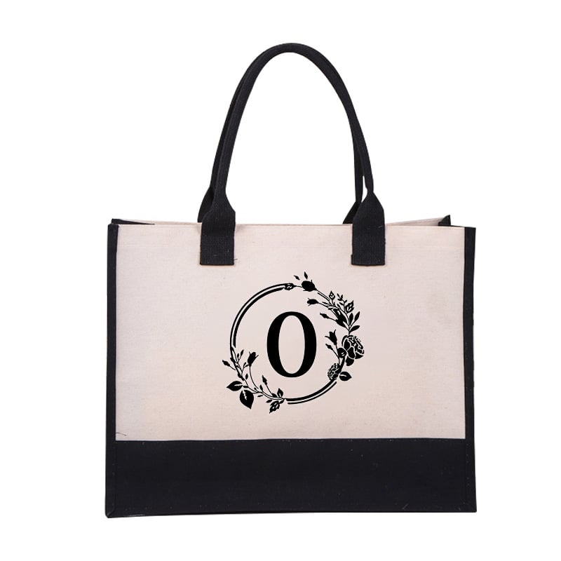 DIY Letter Canvas Bag Women Hit Color Simple Shoulder Shopping Tote Handbag