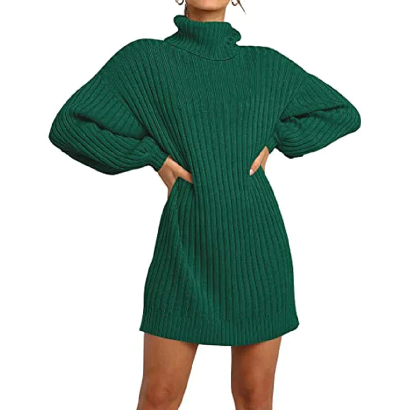 🌟Hot Sale 50% OFF🌟Women's Turtleneck Long Lantern Sleeve Loose Sweater Dress ( BUY 1 FREE SHIPPING)