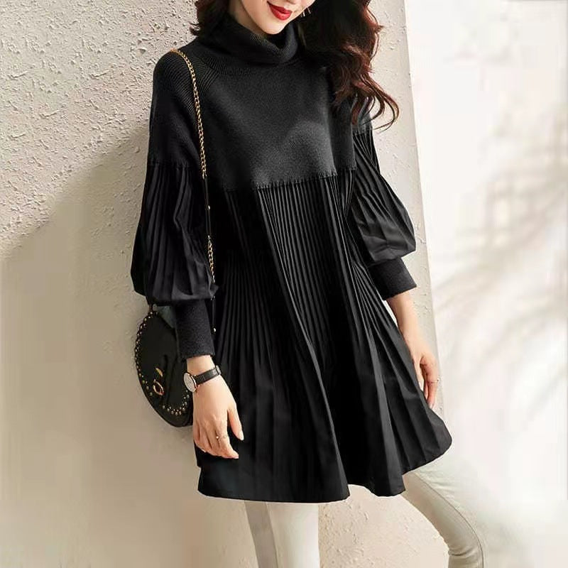 💝Plus Size Solid Color Lantern Sleeve Knit Dress✨Two-piece 🔥Free shipping