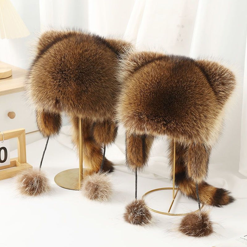 🎁✨Hot sale🔥Cute Faux fur Raccoon Tail Parent-Child Plush Hat