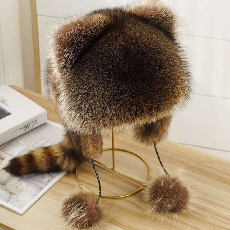 🎁✨Hot sale🔥Cute Faux fur Raccoon Tail Parent-Child Plush Hat