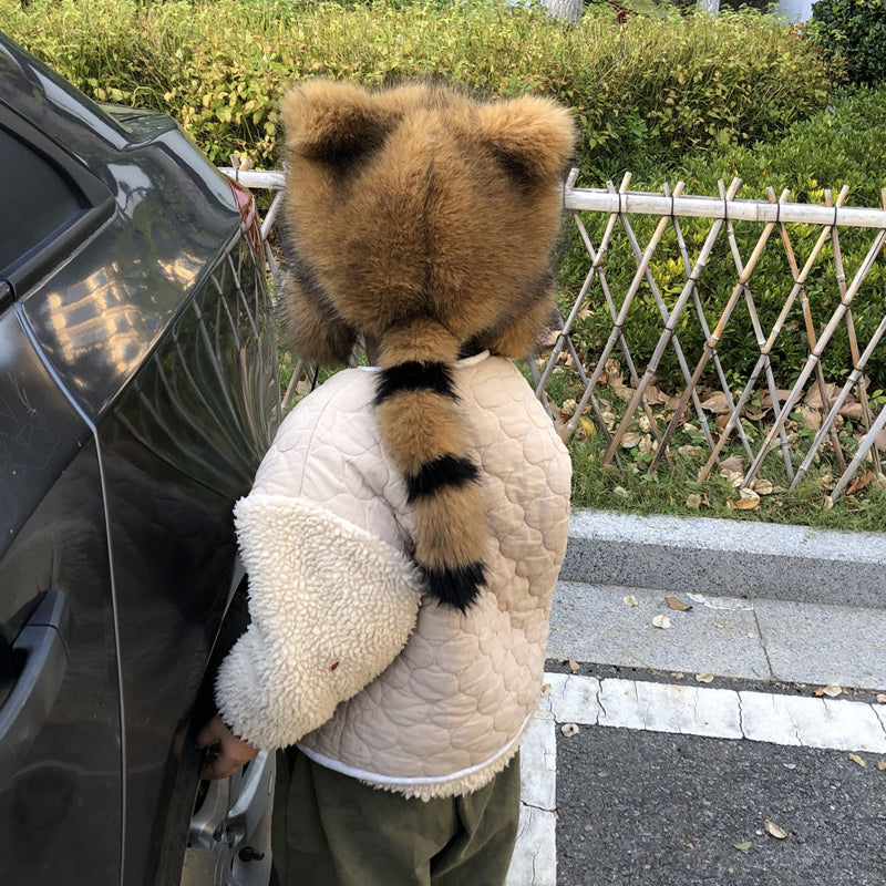 🎁✨Hot sale🔥Cute Faux fur Raccoon Tail Parent-Child Plush Hat