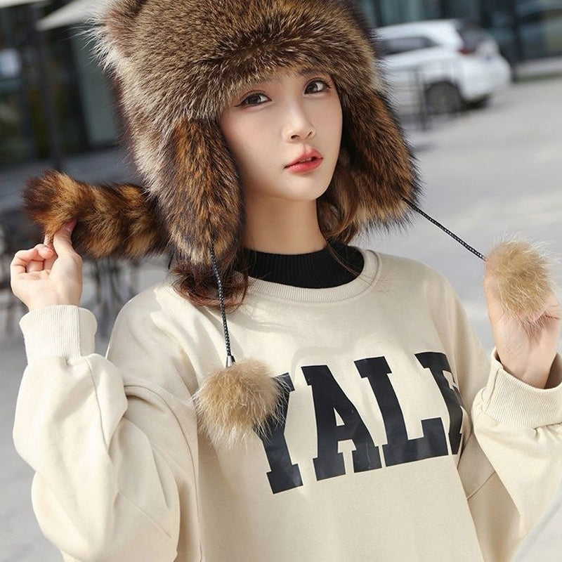 🎁✨Hot sale🔥Cute Faux fur Raccoon Tail Parent-Child Plush Hat