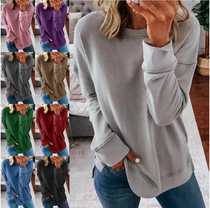 Ladies Autumn And Winter Top Loose Solid Color Long Sleeve T-shirt