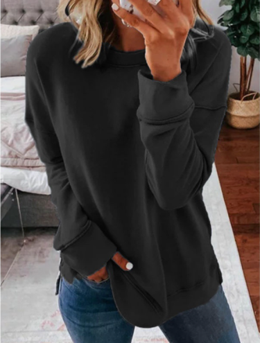 Ladies Autumn And Winter Top Loose Solid Color Long Sleeve T-shirt