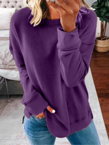 Ladies Autumn And Winter Top Loose Solid Color Long Sleeve T-shirt