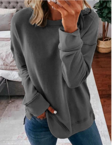 Ladies Autumn And Winter Top Loose Solid Color Long Sleeve T-shirt