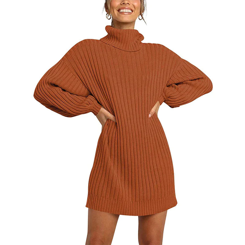 🌟Hot Sale 50% OFF🌟Women's Turtleneck Long Lantern Sleeve Loose Sweater Dress ( BUY 1 FREE SHIPPING)