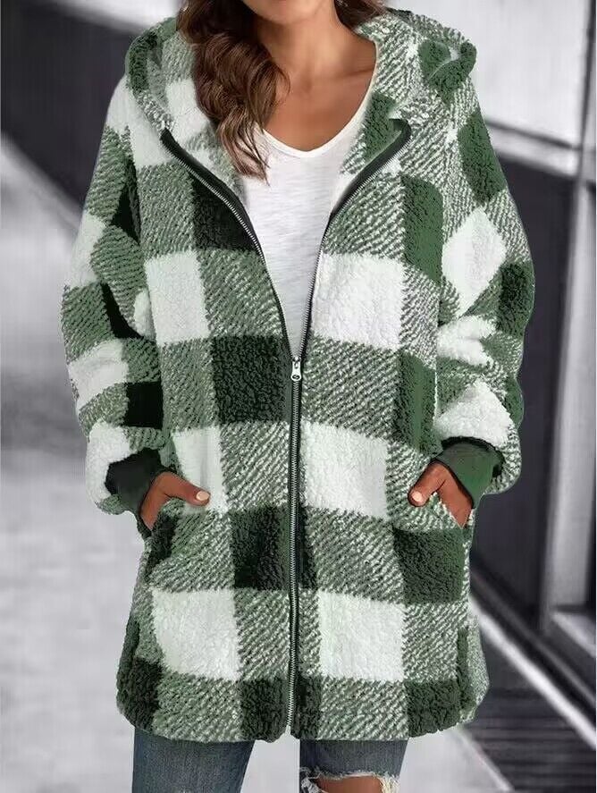 Women Oversized Hoodie Plaid Loose Overcoat