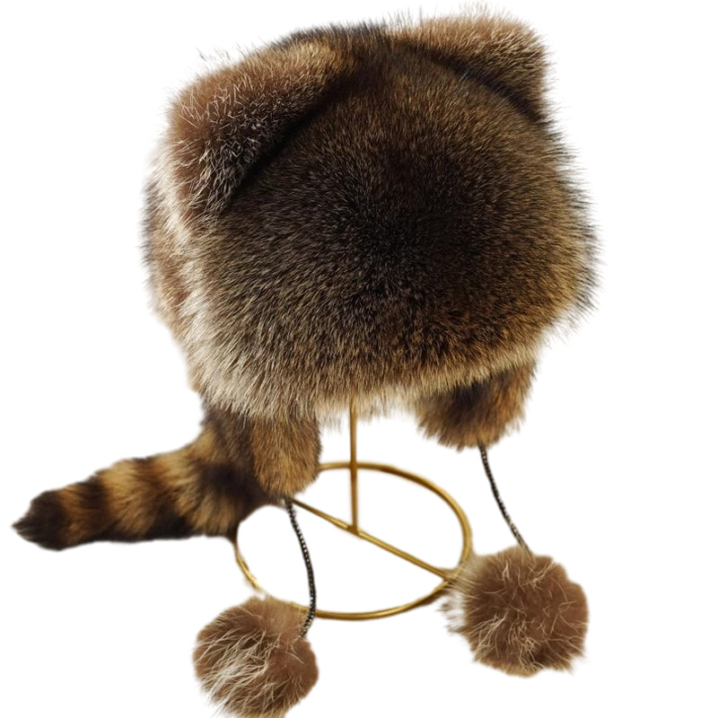 🎁✨Hot sale🔥Cute Faux fur Raccoon Tail Parent-Child Plush Hat