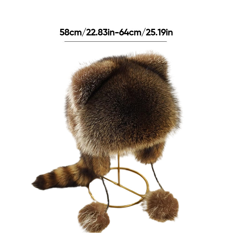 🎁✨Hot sale🔥Cute Faux fur Raccoon Tail Parent-Child Plush Hat