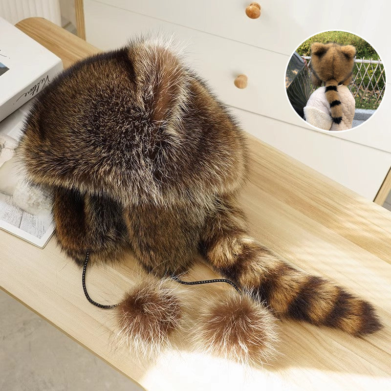 🎁✨Hot sale🔥Cute Faux fur Raccoon Tail Parent-Child Plush Hat