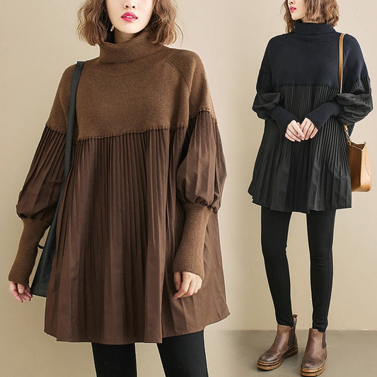 💝Plus Size Solid Color Lantern Sleeve Knit Dress✨Two-piece 🔥Free shipping
