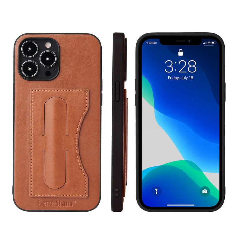 Leather Invisible Stand iPhone Case with Card Slots